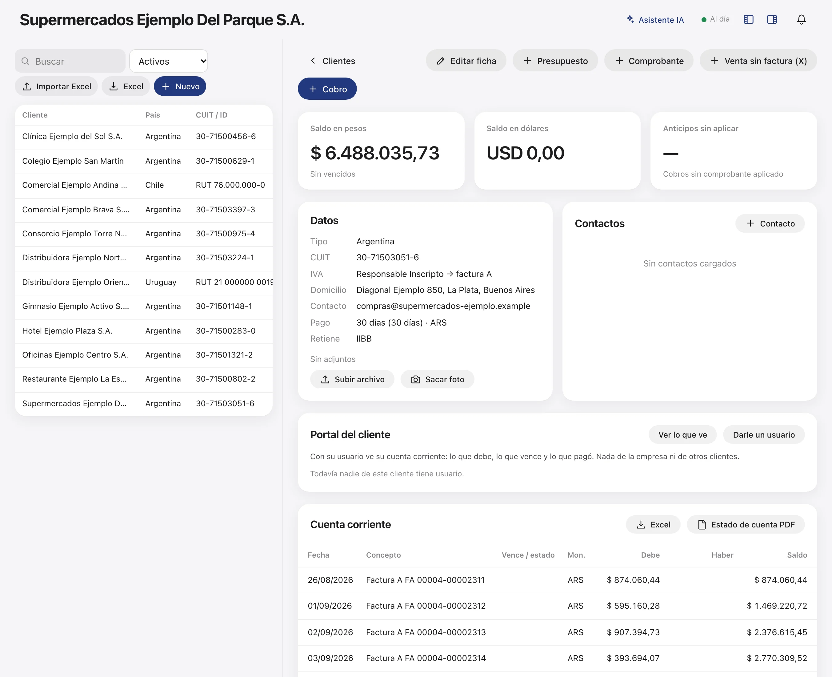 La ficha de un cliente con su cuenta corriente