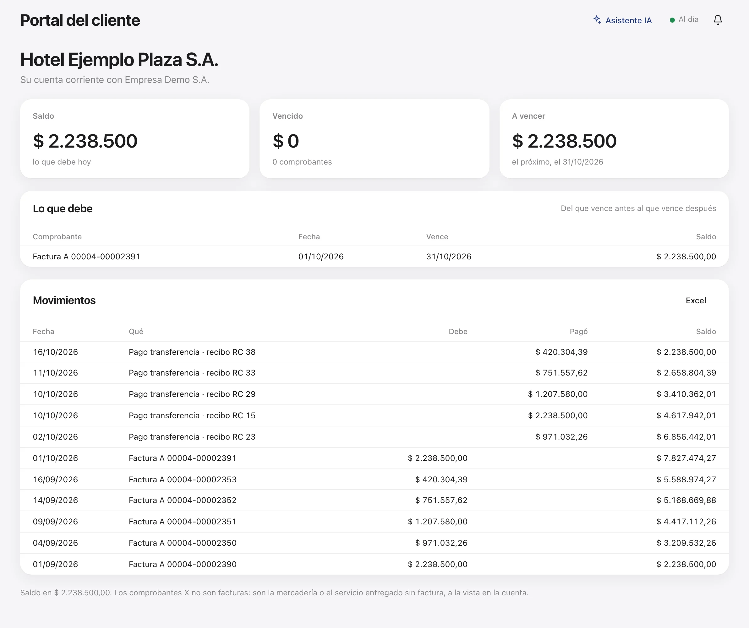 El portal: la cuenta corriente que ve un cliente con su usuario